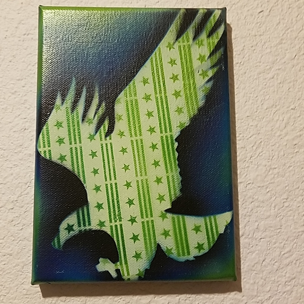 Original signed airbrush art canvas 5x7 Eagle